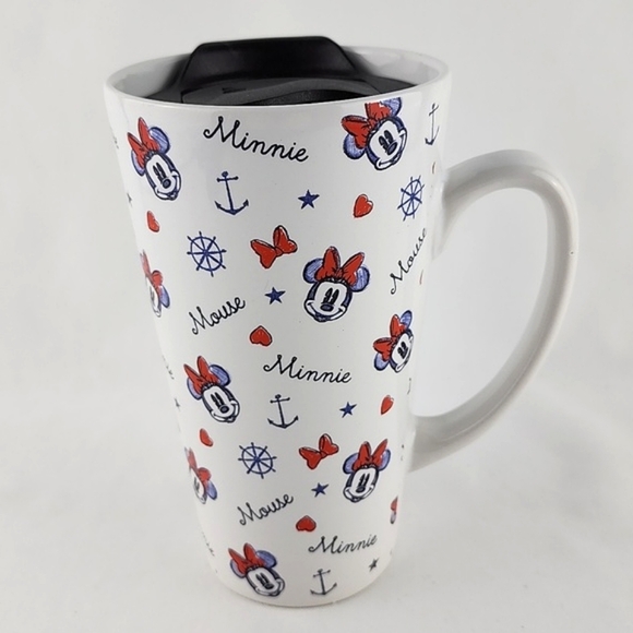Disney Minnie Mouse Anchors Away Nautical Tall Travel Ceramic Mug Tea Coffee - Picture 2 of 15